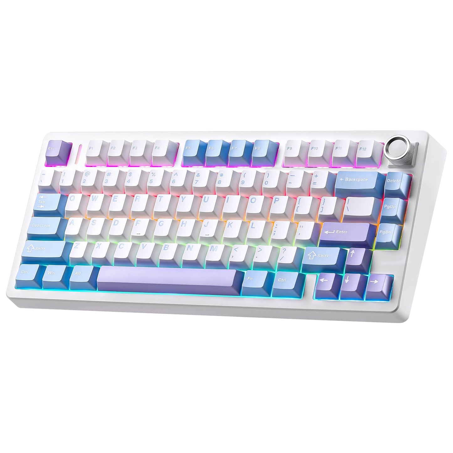 MIKIBY N75 V2 Wireless Mechanical Keyboard Tri-Mode 2.4GHz/Bluetooth/Wired Gasket-Mounted Hot-Swappable Keyboard with Knob Linear Switches RGB Backlighting Gaming Keyboard for Win & Mac(White&Blue)