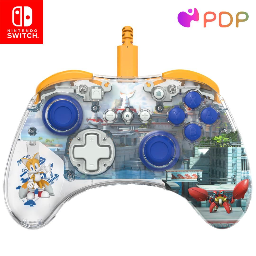 PDP REALMz Nintendo Switch Pro Controller Customizable LED Lighting 3.5mm Headphone Jack Officially Licensed by Nintendo and SEGA: Sonic Superstars (Tails Seaside Hill Zone)