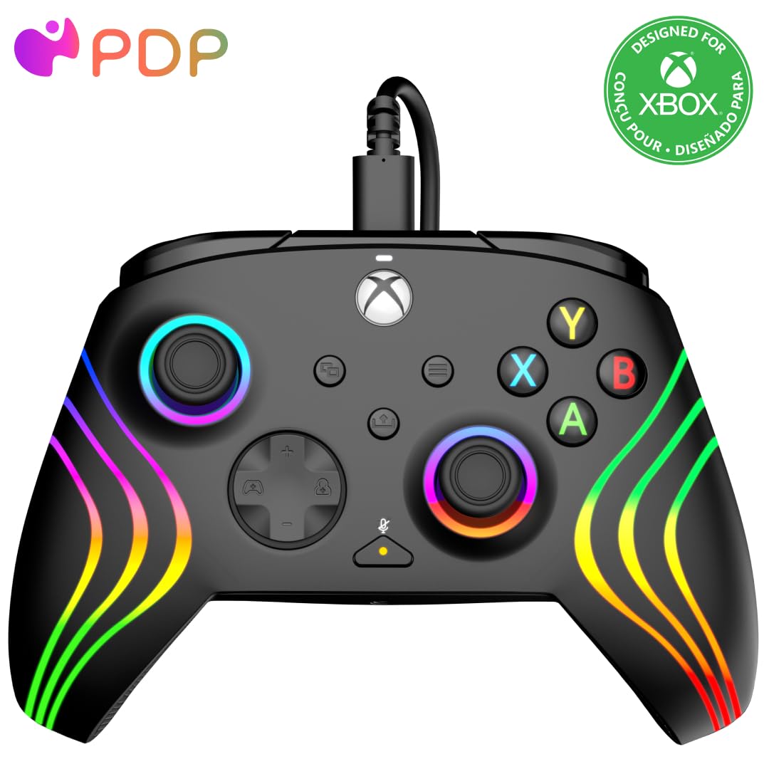 PDP Gaming Afterglow Wave Enhanced Wired Controller for Xbox Series X|S Xbox One and Windows 10/11 PC advanced gamepad video game controller Officially Licensed by Microsoft for Xbox Black
