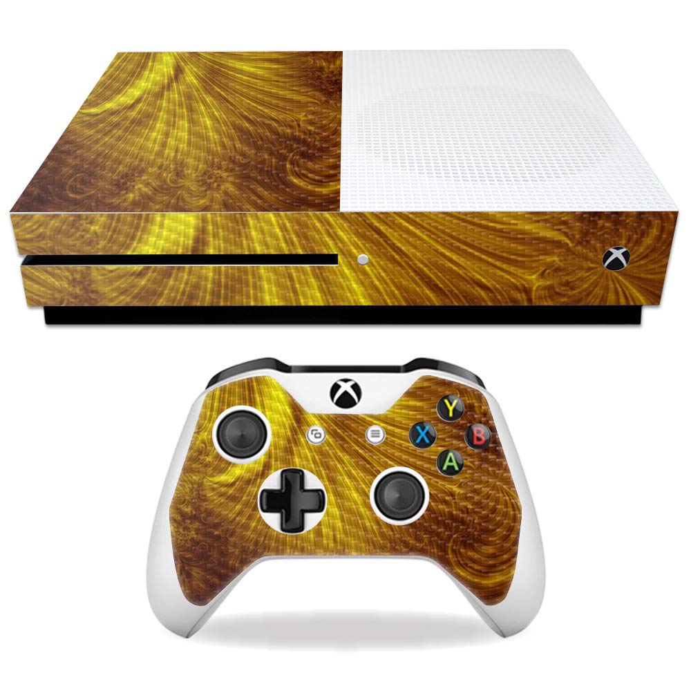 MightySkins Carbon Fiber Skin for Microsoft Xbox One S - Golden Locks | Protective Durable Textured Carbon Fiber Finish | Easy to Apply Remove and Change Styles | Made in The USA