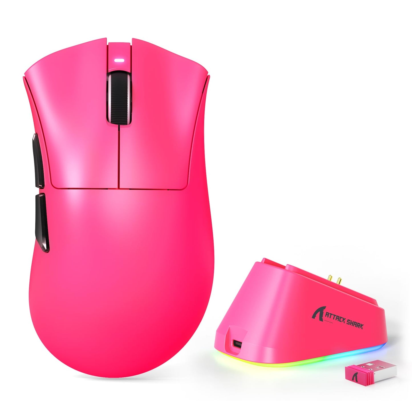 MAMBASNAKE ATTACK SHARK V3 PRO 62g Superlight Wireless Gaming Mouse RGB Magnetic Charging Dock BK52820 Tri-Mode BT/2.4G Wireless/Wired Mouse 25000DPI 500mAh 5 Programmable Buttons for Pc/Mac Berry Red