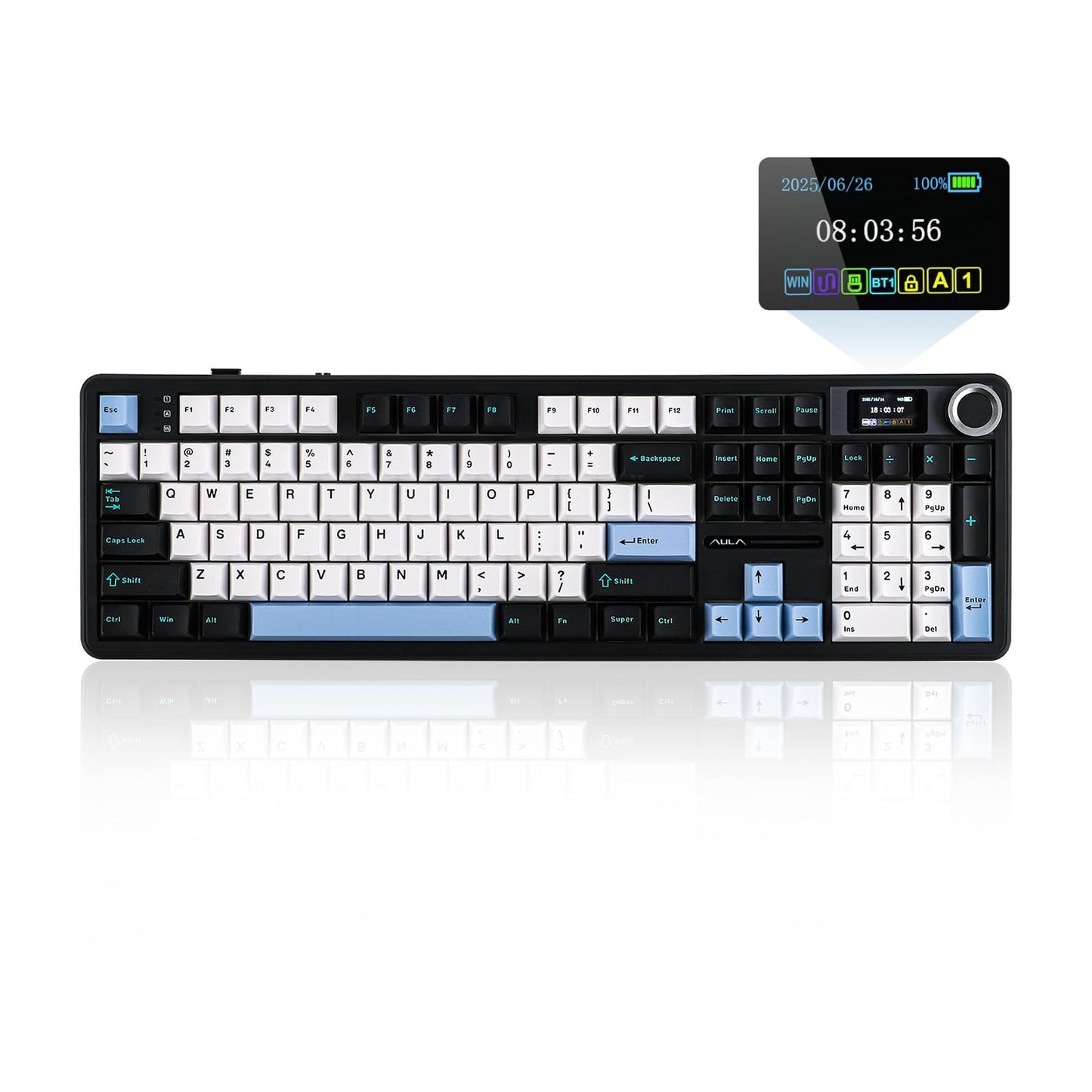EPOMAKER X Aula F108 PRO Wireless Gaming Keyboard with Screen 8000mAh Battery 104 Hot-Swappable and Programmable Keys and Knob RGB Backlight for Mac/PC/Android (Blue&White&Black)
