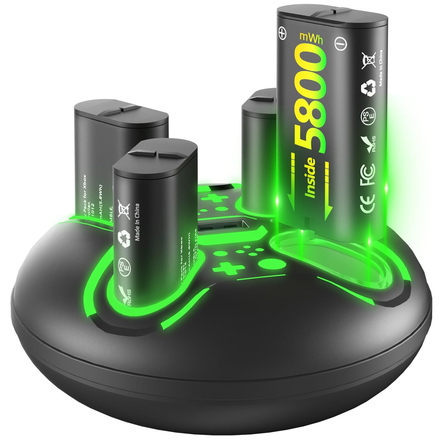 Shirble Xbox Controller Battery Pack (4x5800mWH) 28H Playtime 3H Fast Charge & Over-Charge Protection Rechargeable Batteries Charger Station Compatible with Xbox Series X/S/One S/X/Elite Controllers
