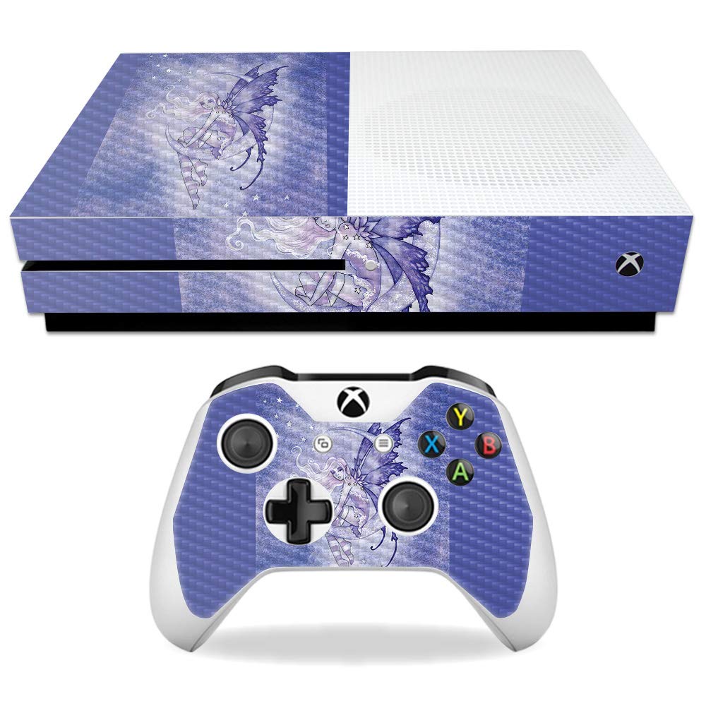 MightySkins Carbon Fiber Skin for Microsoft Xbox One S - Purple Moon | Protective Durable Textured Carbon Fiber Finish | Easy to Apply Remove and Change Styles | Made in The USA