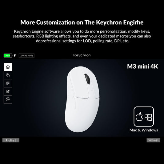 Keychron M3 Mini Wireless Mouse - 4K, Bluetooth 5.1, 26,000 DPI, Ultra-Lightweight, White, Model M3M-A5