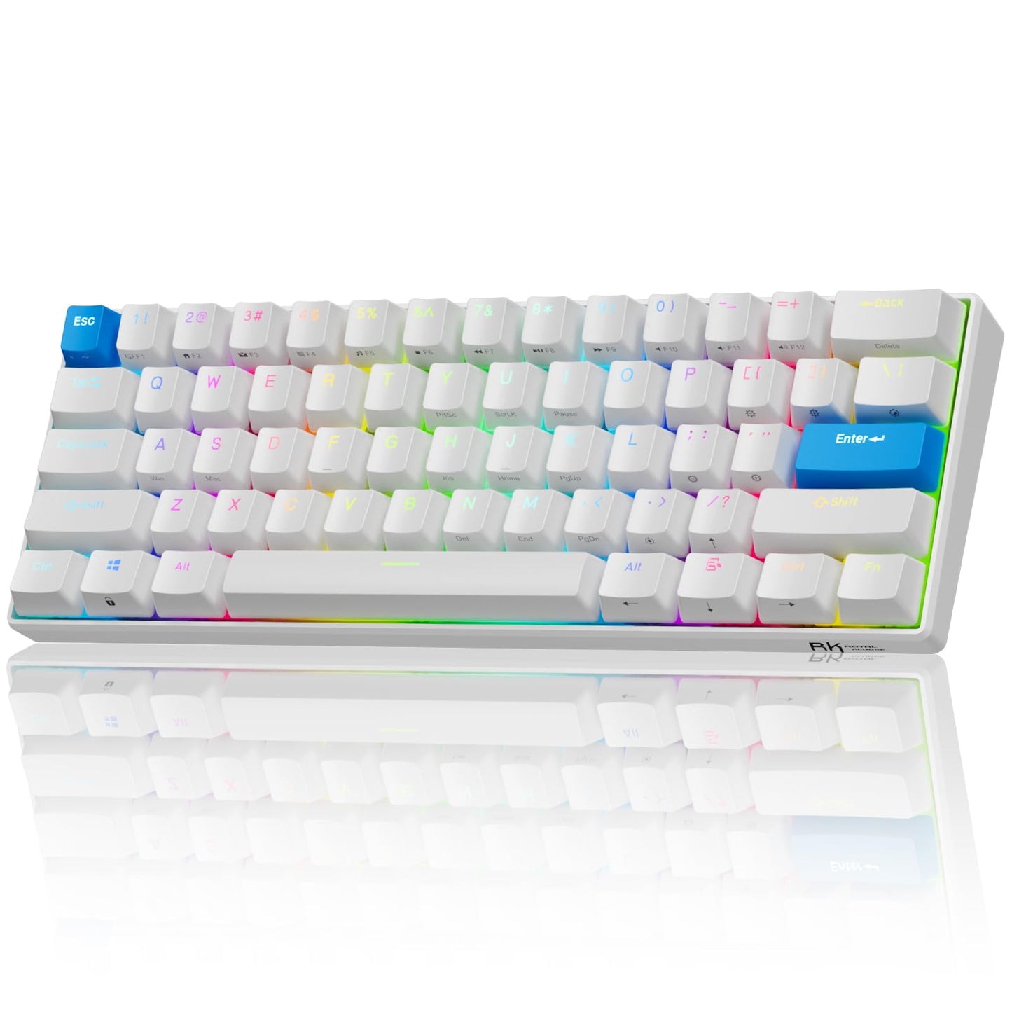 RK ROYAL KLUDGE C61 HE Gaming Keyboard 60% Wired Mechanical Keyboard with Hall Effect Magnetic Switch 8000Hz Polling Rate Rapid Trigger RGB Backlit 61 Keys White Blue