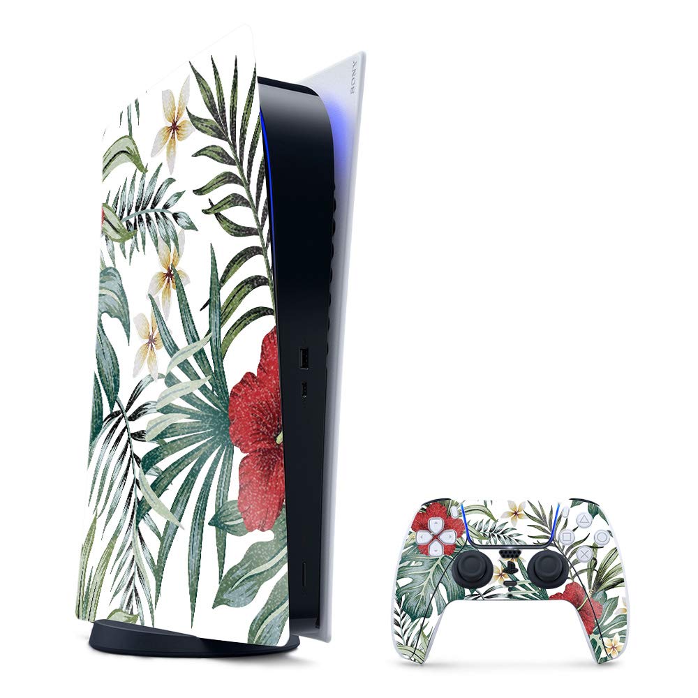 MightySkins Glossy Glitter Gaming Skin for PS5 / PlayStation 5 Digital Edition Bundle - Tropical Hibiscus | Durable High-Gloss Glitter Finish | Easy to Apply | Made in The USA