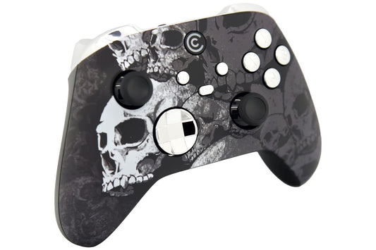 Custom Controllerzz Wireless Controller for PC, Xbox Series X/S & One - Black Skullz w/Silver Chrome Inserts