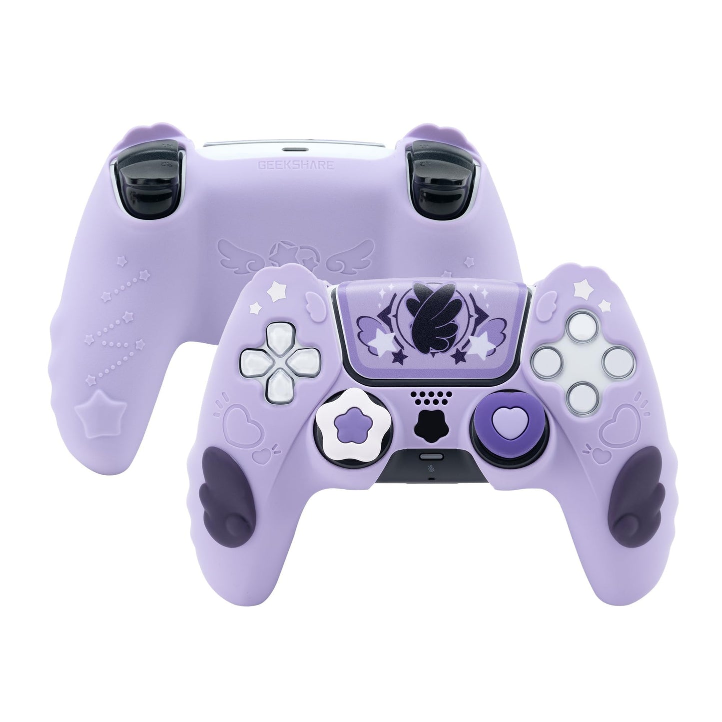 GeekShare Controller Skin Set Compatible with PlayStation 5 Wireless Controller Anti-Slip Silicone Protective Cover Case Includes 2 Thumb Grips and 2 Stickers (Star Wings Purple)