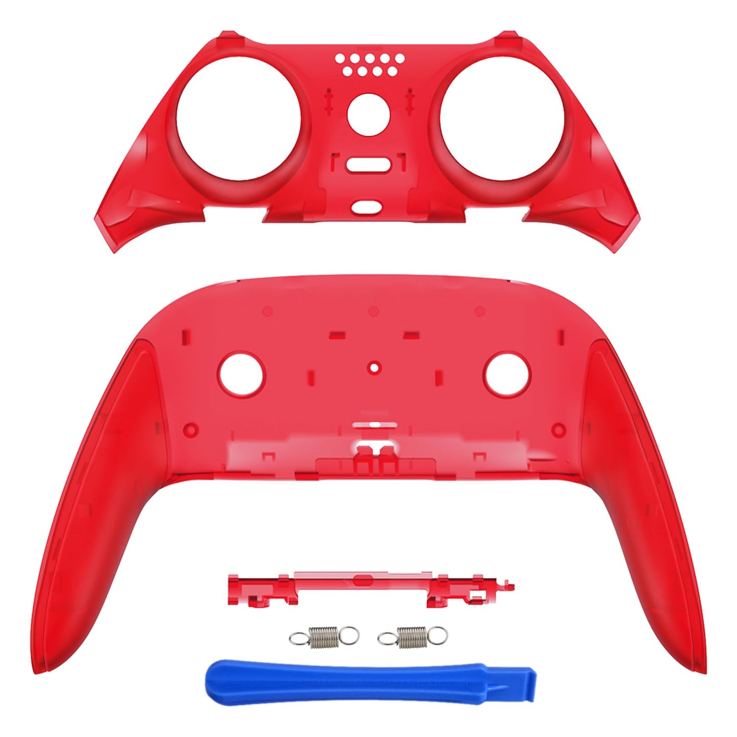 eXtremeRate Top Bottom Decorative Trim Shell Compatible with p s 5 Edge Controller DIY Replacement Front Back Clip Shell Custom Clear Red Plates Cover Compatible with p s 5 Edge Controller