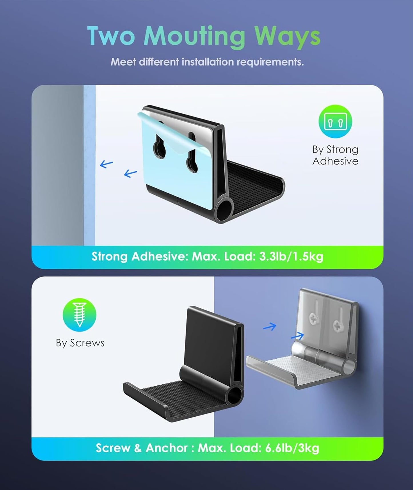 6amLifestyle Controller Holder Stand 4 Pack - Anti-Slip Pads for PS5, PS4, Xbox One, Switch - Black Wall Mount Accessories