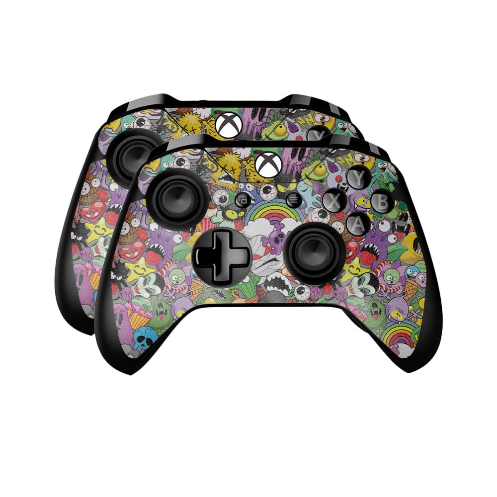 Glossy Glitter Skin Compatible with Microsoft Xbox One Controller (2 Pack) - Monster Mash - Premium 3M Vinyl Protective Wrap Decal Cover - Easy to Apply | Crafted in The USA by MightySkins