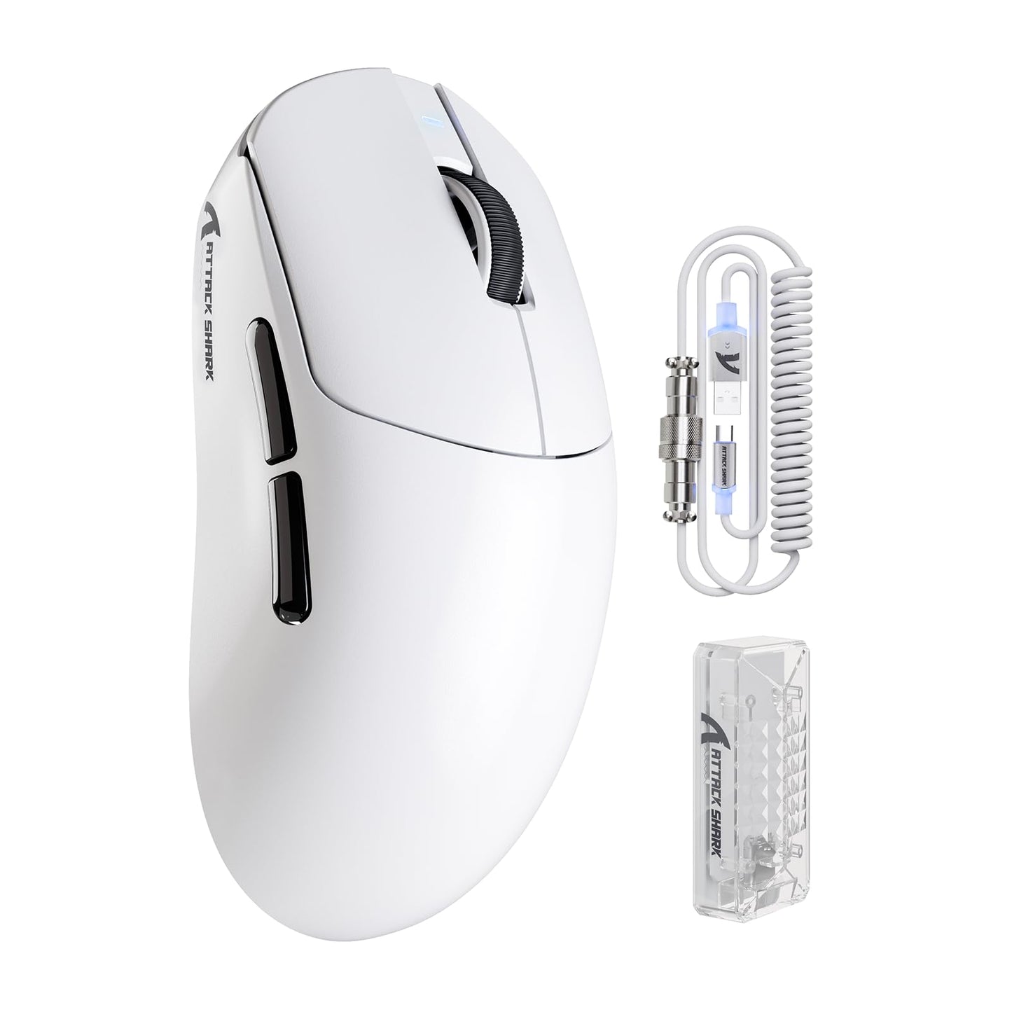 ATTACK SHARK X8 PRO 8K Wireless Gaming Mouse PAW 3395PRO Sensor 40K DPI Tri-Mode 55g Ultra-Light Broadcom 52840 MCU Chip Programmable Mice with Coiled Cable for PC/MAC/Win-White