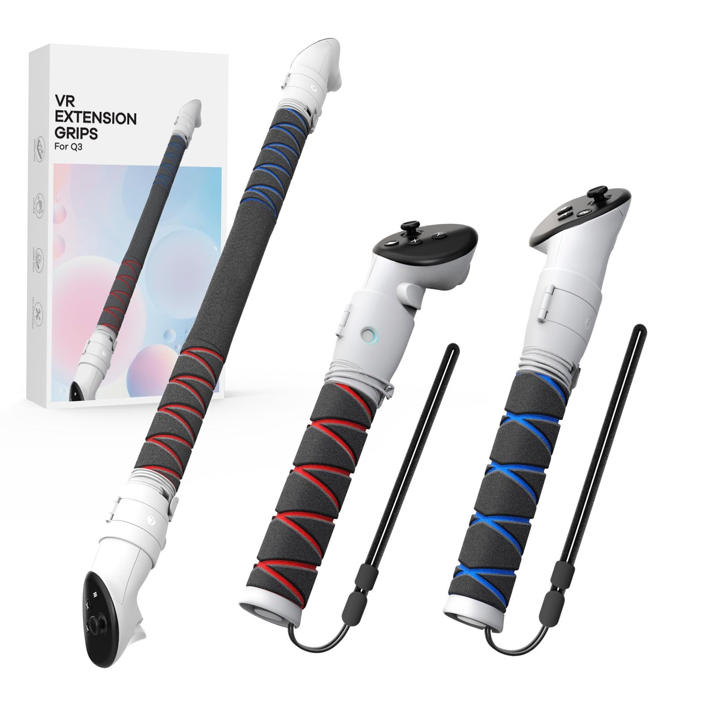 UPOK Grip Attachments Compatible with Meta/Oculus Quest 3 Accessories Beat Saber Handles Extension Long Arms Gorilla Tag Golf Club 3-in-1 Quest 3 Controller Extender Mode Enhance Games Experience