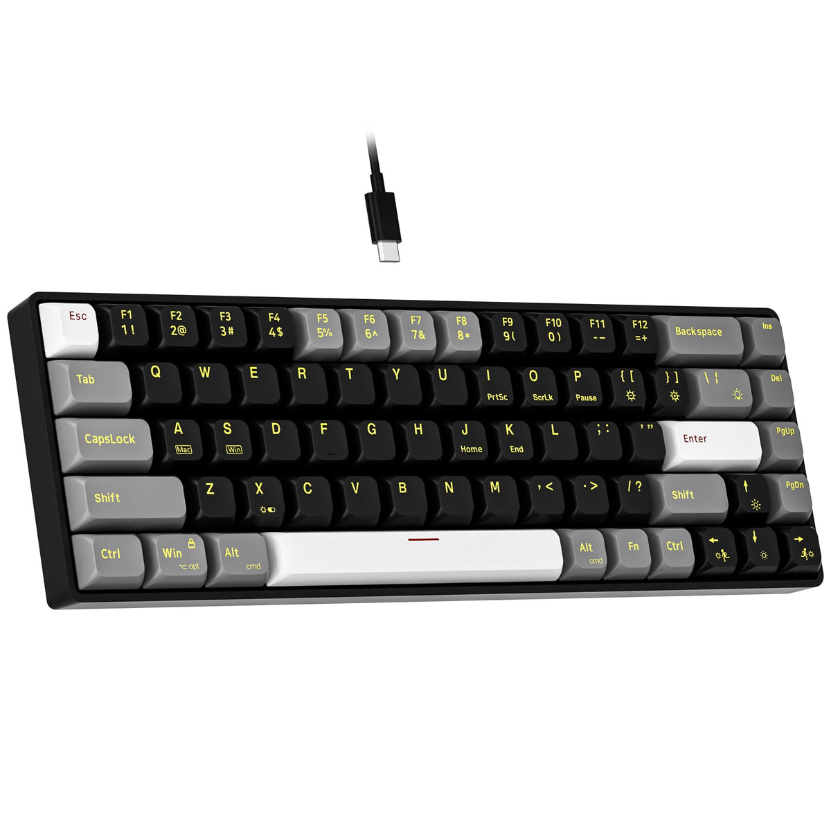 Newmen GM681 Mechanical Keyboard 68 Keys Compact USB 60% Custom LED Backlit Hot Swappable Small Mini Computer Gaming Mechanical Wired Keyboard for PC Gamer Win Mac Black/White/Grey Red Switch