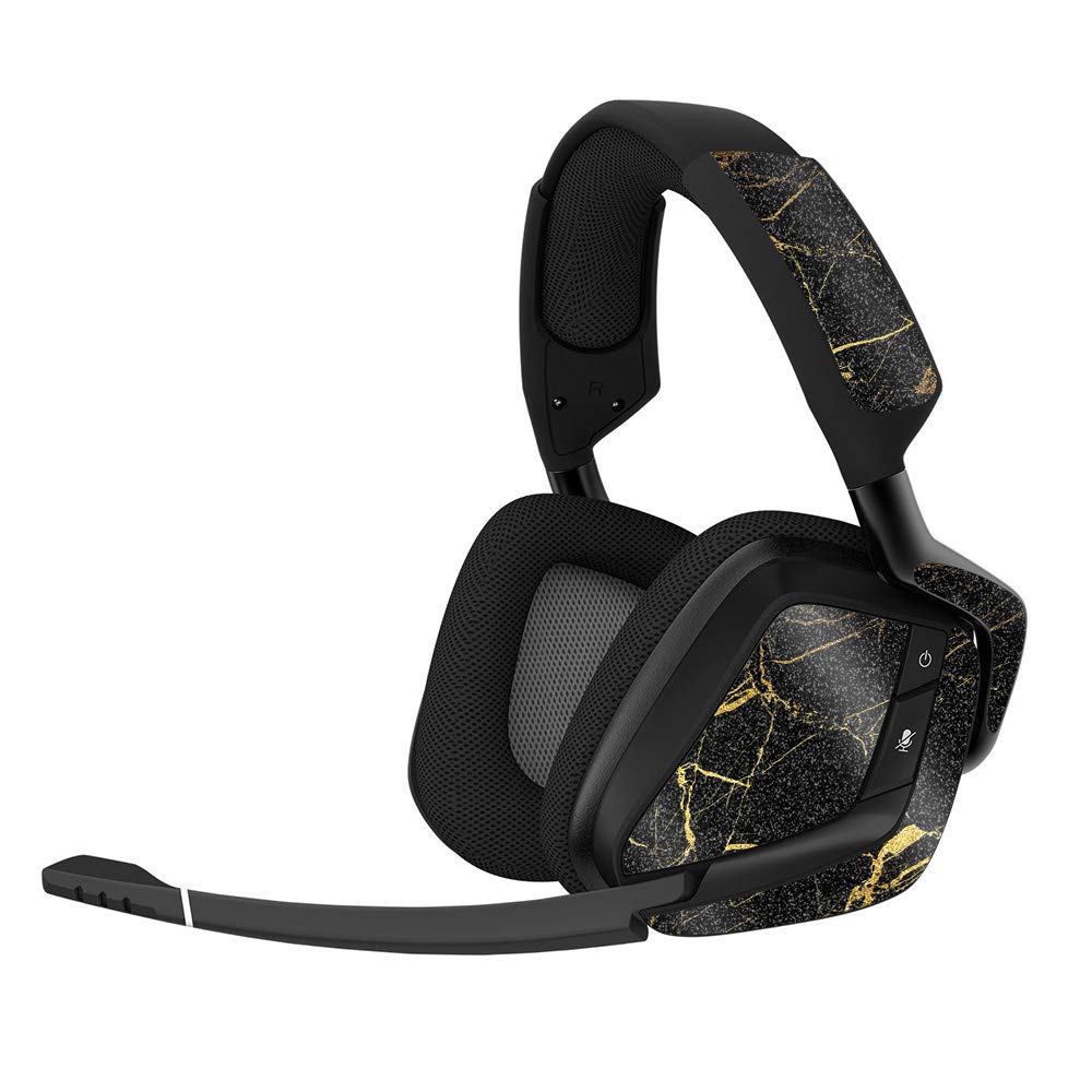 MightySkins Glossy Glitter Skin for Corsair Void Pro Gaming Headset - Black Gold Marble | Protective Durable High-Gloss Glitter Finish | Easy to Apply Remove and Change Styles | Made in The USA