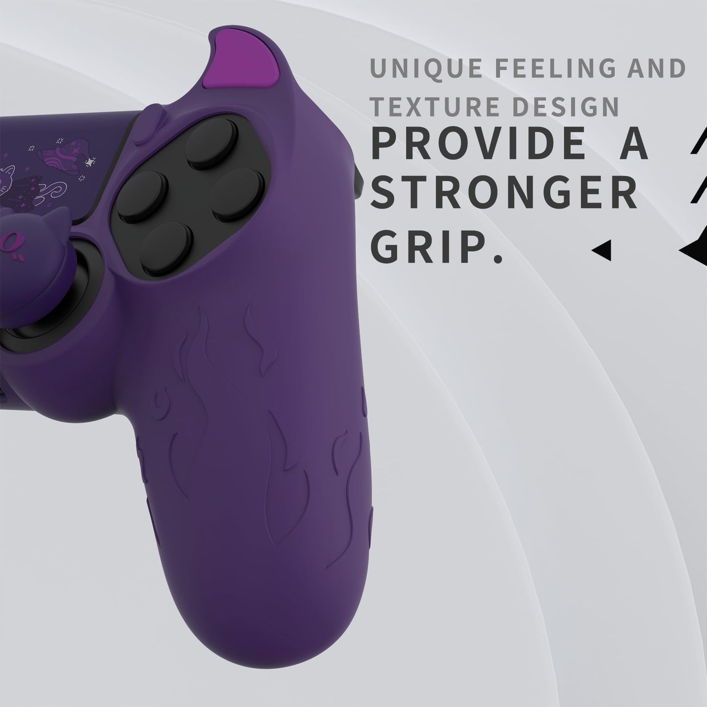 PlayVital PS4 Cute Demon Controller Skin - Purple Silicone Grip Cover with Thumb Grips & Stickers for PS4 Slim/Pro