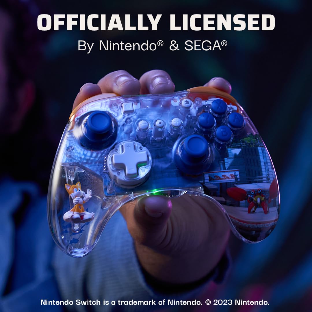 PDP REALMz Wireless Pro Controller for Nintendo Switch - Customizable LED, 40HR Battery, 30FT Connection, Tails Seaside Hill Zone