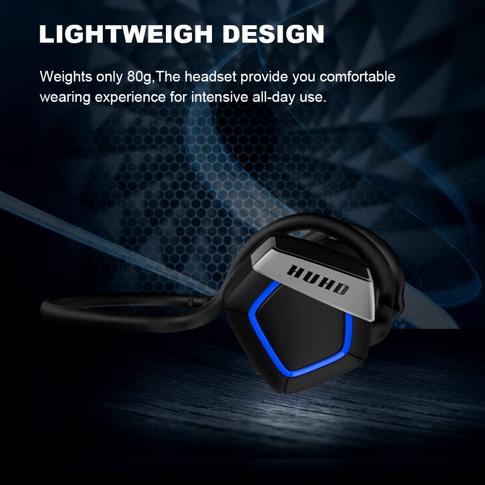 HUHD Wireless Gaming Headphones H1 - On-Ear, Foldable, Blue, with Detachable Mic for PS5, PS4, PC, Nintendo Switch - Large Size