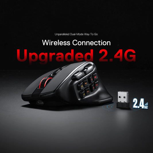 Redragon M811 PRO Wireless MMO Gaming Mouse - 15 Programmable Buttons, Ergonomic Grip, Black
