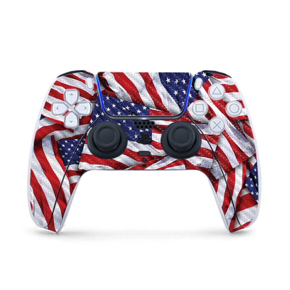 MightySkins Carbon Fiber Gaming Skin for PS5 / Playstation 5 Controller - Patriot | Durable Textured Carbon Fiber Finish | Easy to Apply and Change Style | Made in The USA