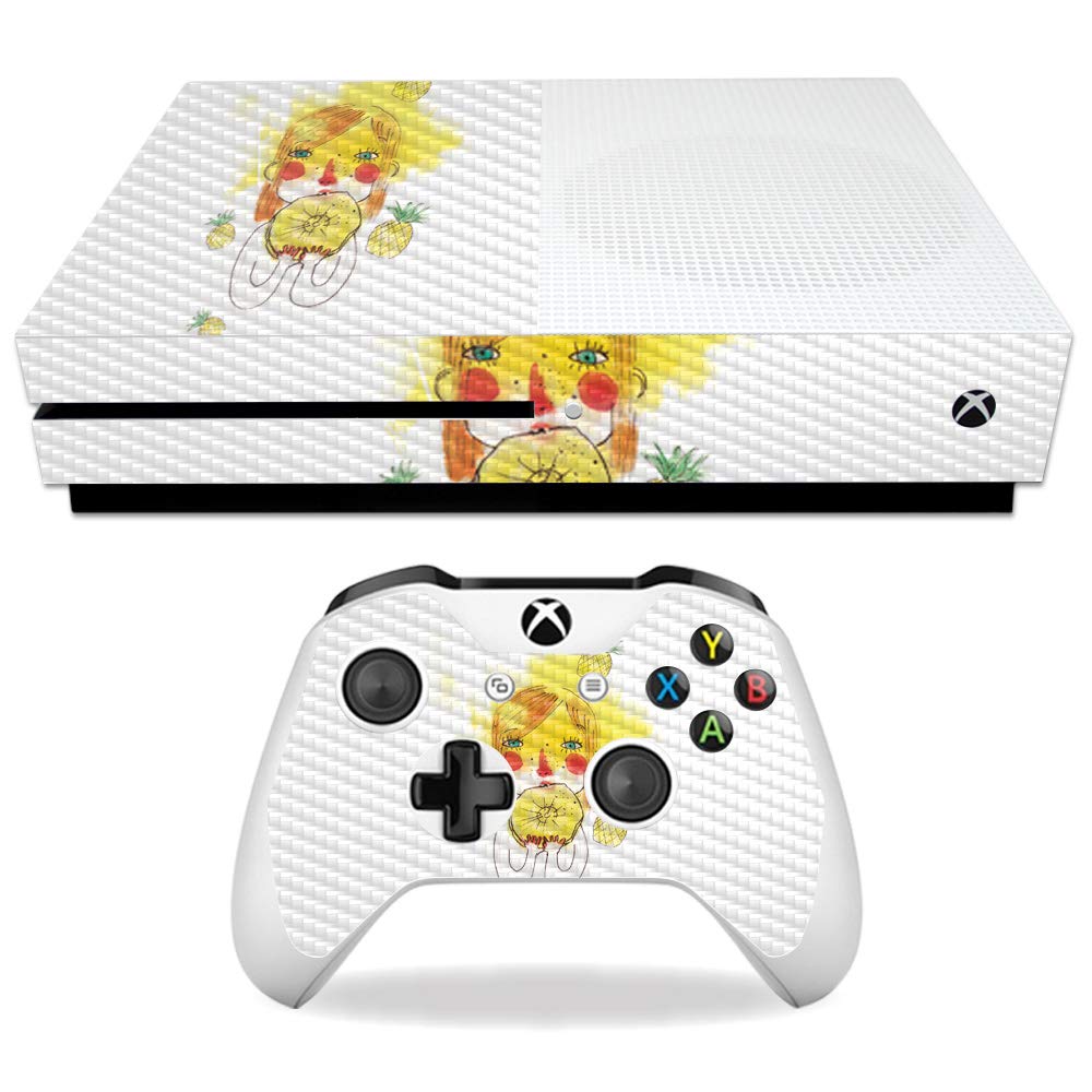 MightySkins Carbon Fiber Skin for Microsoft Xbox One S - March Pineapple | Protective Durable Textured Carbon Fiber Finish | Easy to Apply Remove and Change Styles | Made in The USA