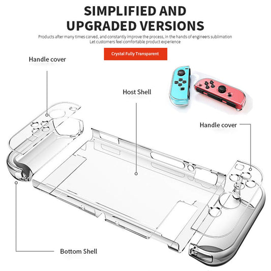 VANJUNN Dockable Clear Case for Nintendo Switch - 3 in 1 Protective Cover for Switch & Joy-Con - Shock-Absorption, Crystal Clear, Model NSwitchcase-Clear