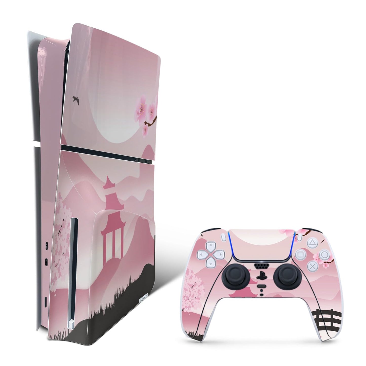 MightySkins Skin Compatible with Playstation 5 Slim Disk Edition Bundle - Cherry Blossom Dream | Protective Durable and Unique Vinyl Decal wrap Cover | Easy to Apply | Made in The USA