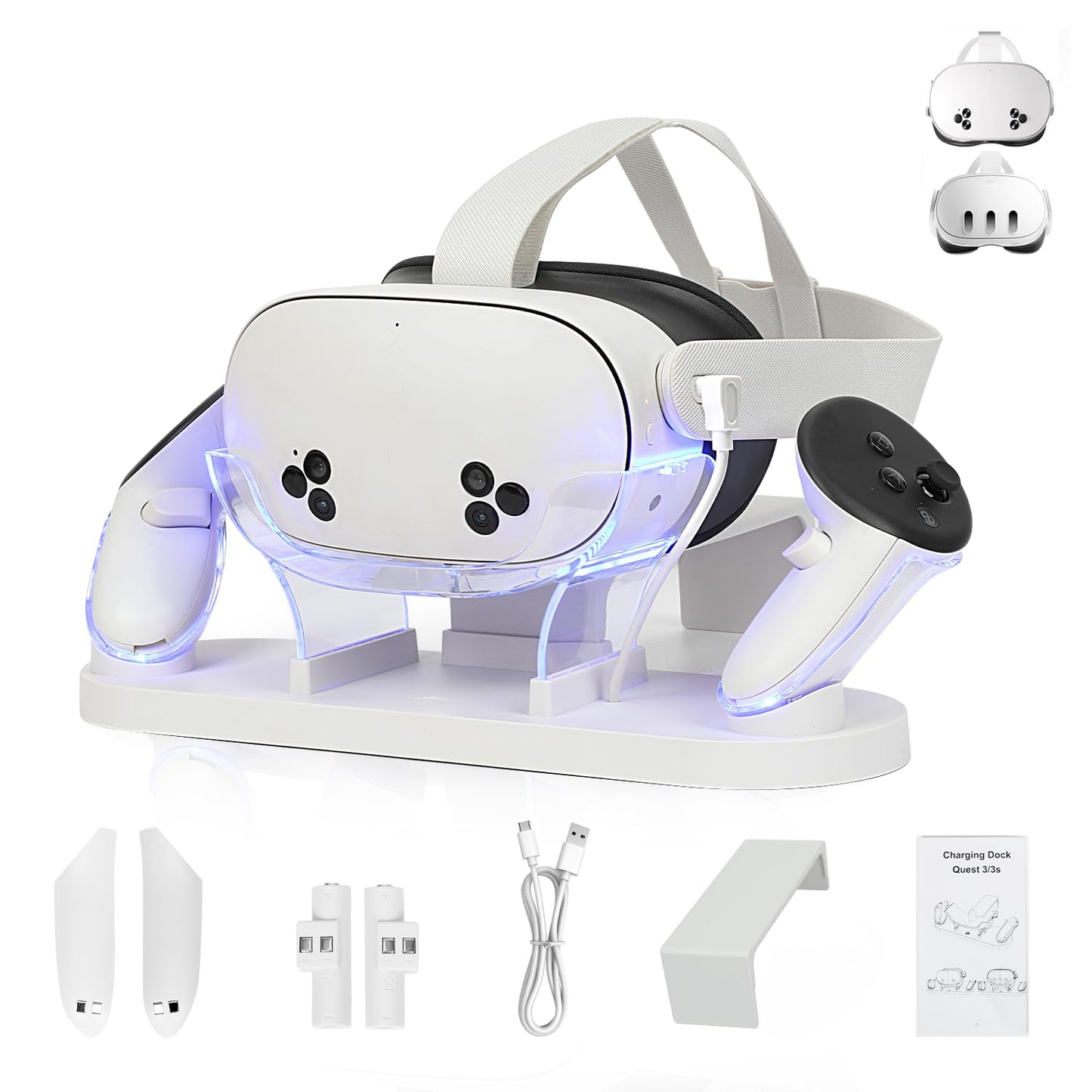 CBDYWVR Charging Dock Compatible with Meta Quest 3S/ 3 Accessories Quest 3S Charging Dock with 2 Rechargeable Batteries & USB-C 2-3 Hour Fast Fill Headset and Controller