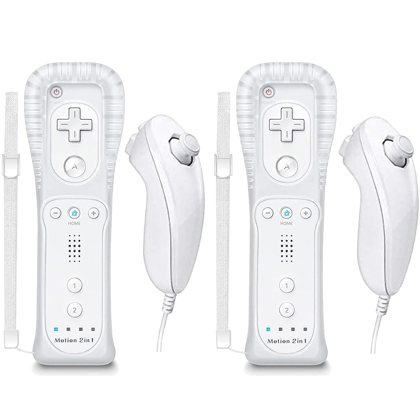 Burcica 2 Pack Controller for Wii Remote and Nunchuck with Motion Plus, with Silicone Case and Wrist Strap (White)