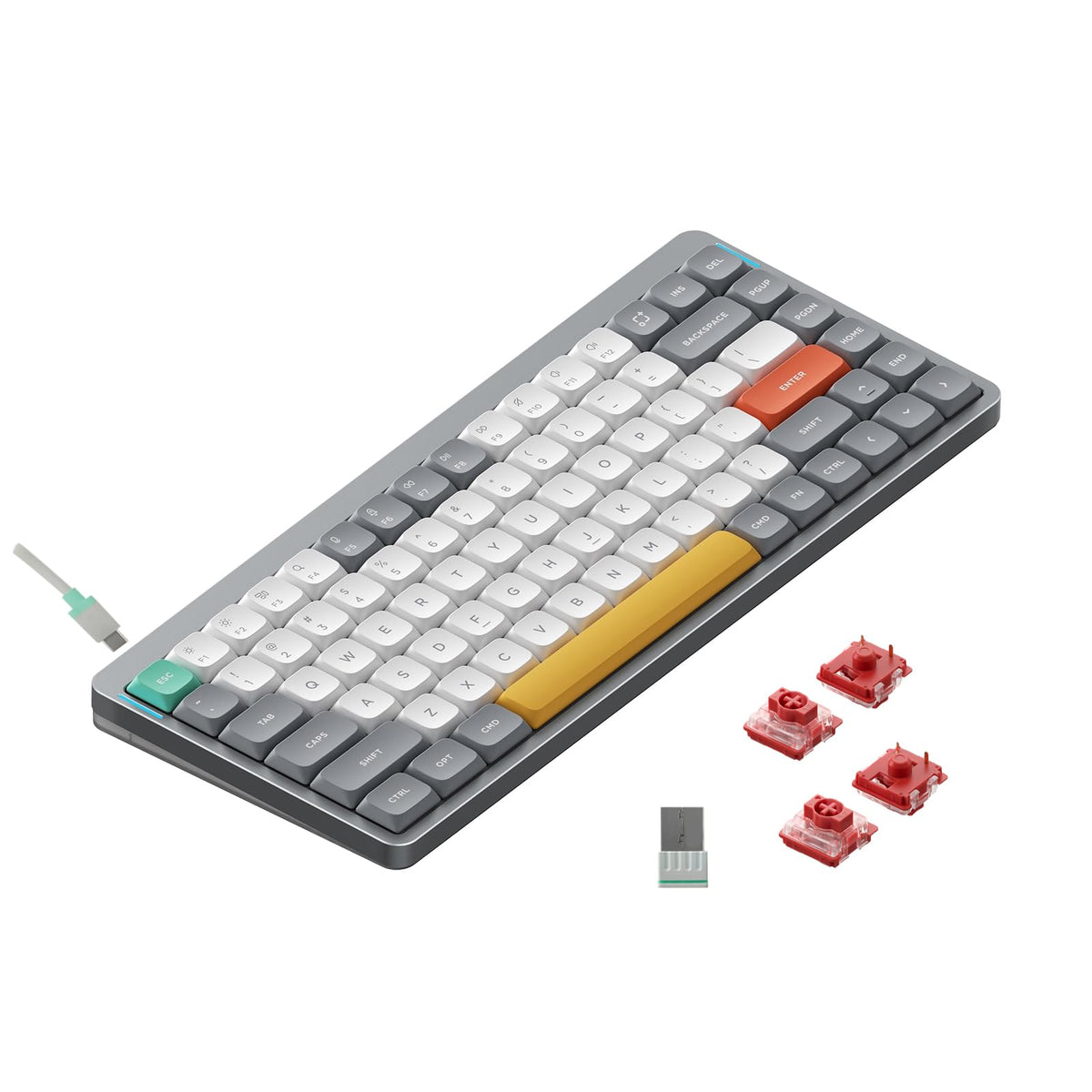 nuphy Air75 V2 Portable 75% Mechanical Keyboard Wireless Keyboard Supports Bluetooth/2.4G/USB-C RGB Bluetooth Keyboards Compatible with Windows/Mac OS/Linux Systems Grey-Gateron Cowberry Switch