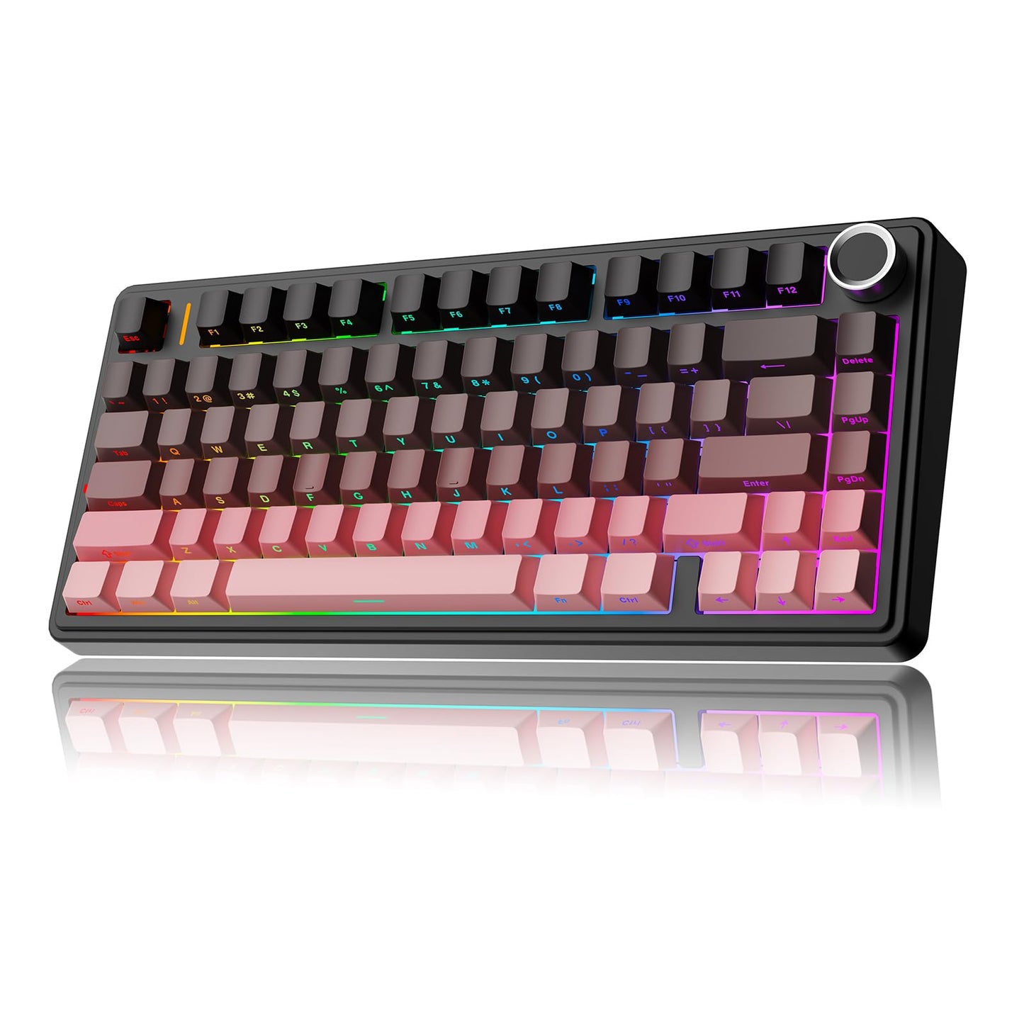 MechLands Aula F75 PRO 75% Wireless Gaming Keyboard Gasket Mechanical Custom Keyboard with Five-Layer Padding Bluetooth/2.4GHz/USB-C Hot Swappable Knob RGB Reaper Switches (Black Pink)