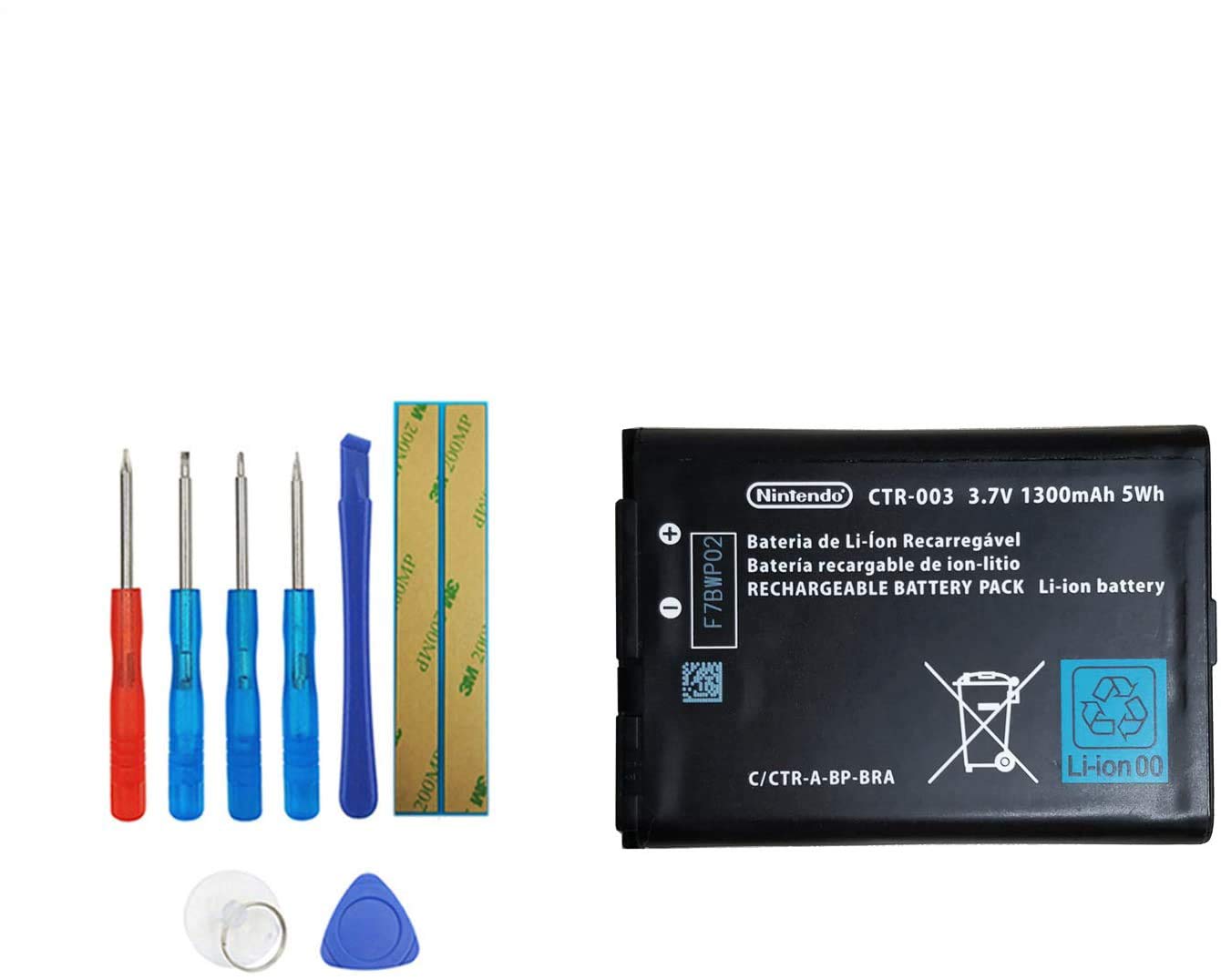 Vvsialeek CTR-003 Replacement Battery Compatible with Nintendo 3DS CTR-001 MIN-CTR-001 N3DS with Toolkit