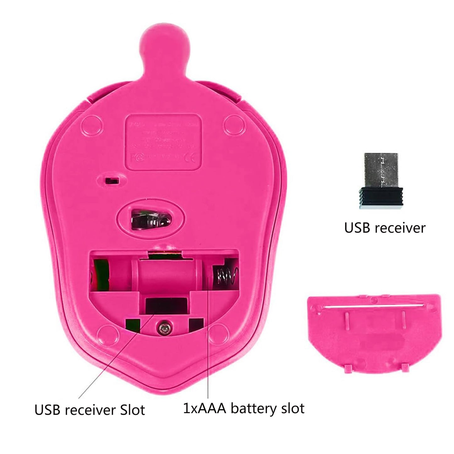 elec Space Wireless Turtle-Shaped Mouse - 2.4G Optical, 3 Buttons, 12x7.7cm, Hot Pink