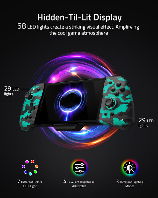 FUNLAB Switch Handheld Controller for Nintendo/OLED - Customizable Joycon, Luminous Camo Black, Ergonomic Design, Turbo & Mapping Features