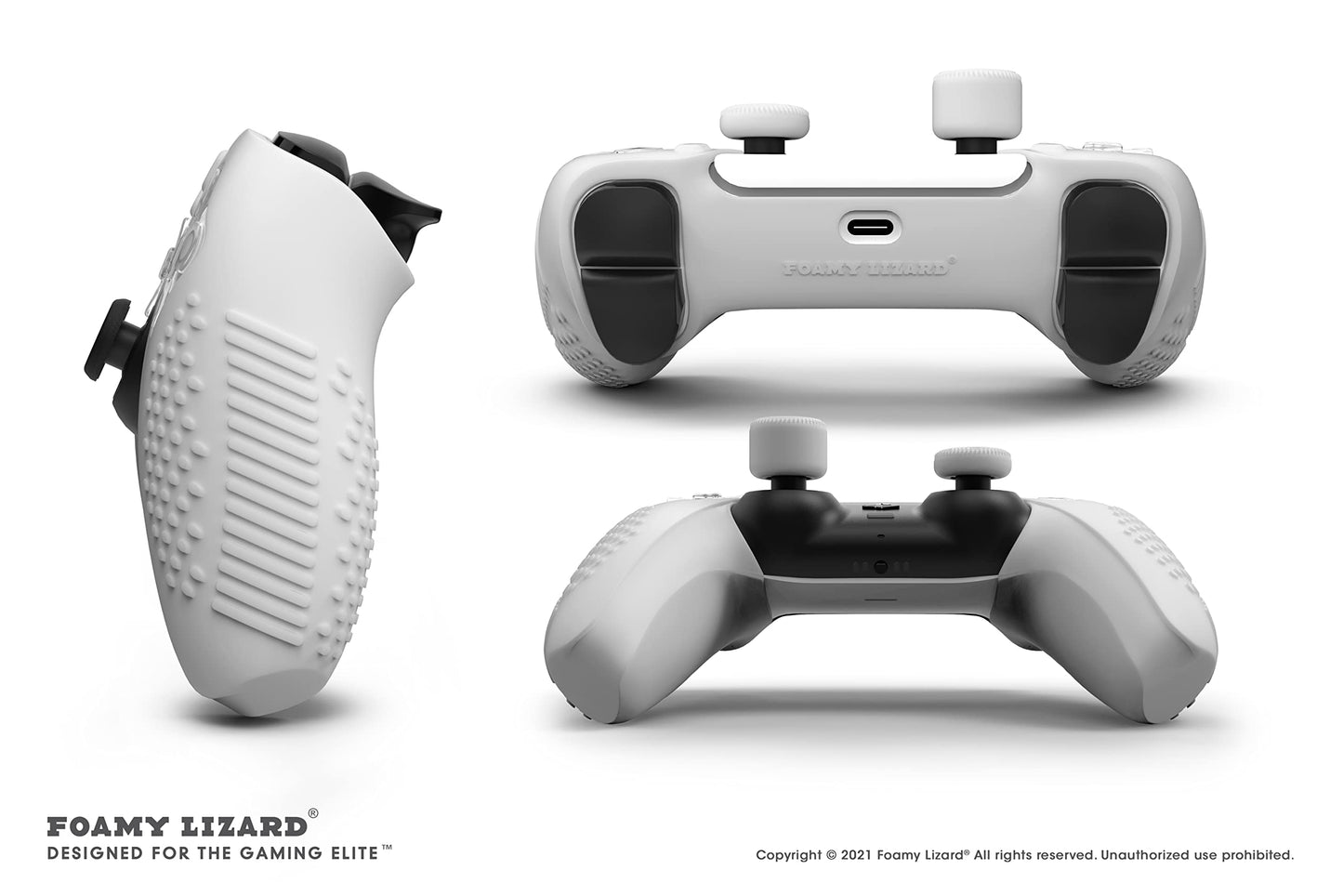 Foamy Lizard PS5 Controller Grip Cover | Anti-Slip Silicone Gel Skin with 8 Thumb Grip Caps | PS5 White, Model FL-PS5-DS-SKINSET-WHITE