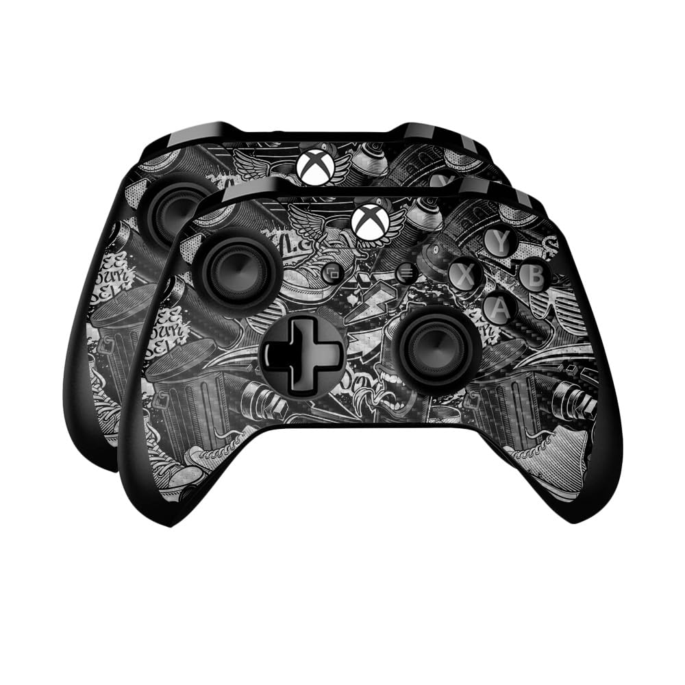 Carbon Fiber Skin Compatible with Microsoft Xbox One Controller (2 Pack) - Mono Hip Hop - Premium 3M Vinyl Protective Wrap Decal Cover - Easy to Apply | Crafted in The USA by MightySkins