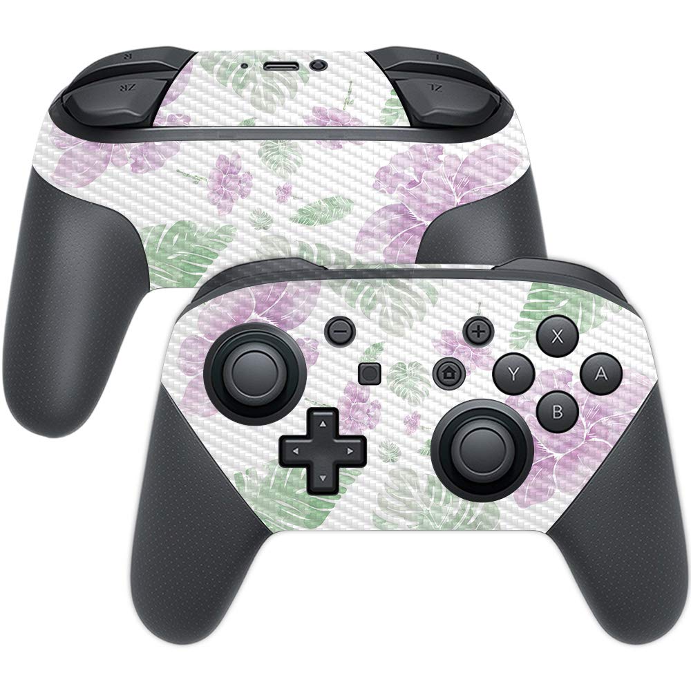 MightySkins Carbon Fiber Skin for Nintendo Switch Pro Controller - Water Color Flowers | Protective Durable Textured Carbon Fiber Finish | Easy to Apply Remove and Change Styles | Made in The USA