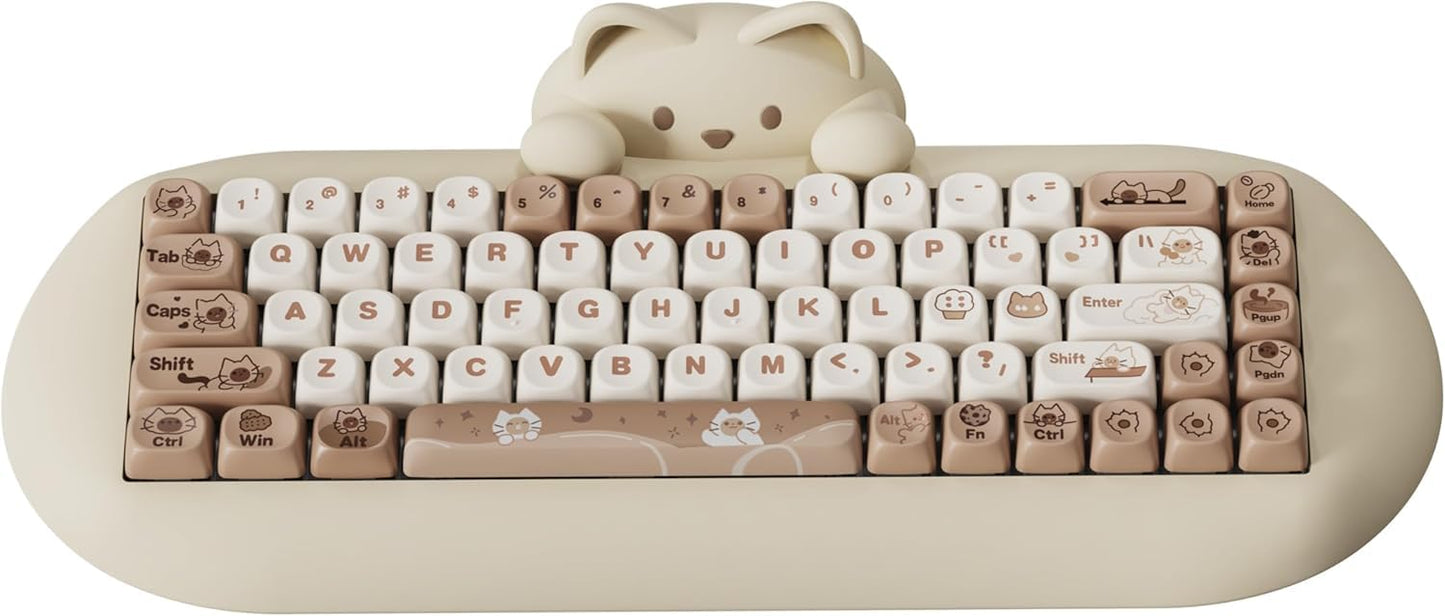 YUNZII C68 Wireless Mechanical Keyboard 65% Layout Hot Swap Triple Mode BT5.0/2.4G/Wired RGB Backlit NKRO Cute Cat Silicone Ergonomic Design for Win/Mac (Brown Milk Switch)