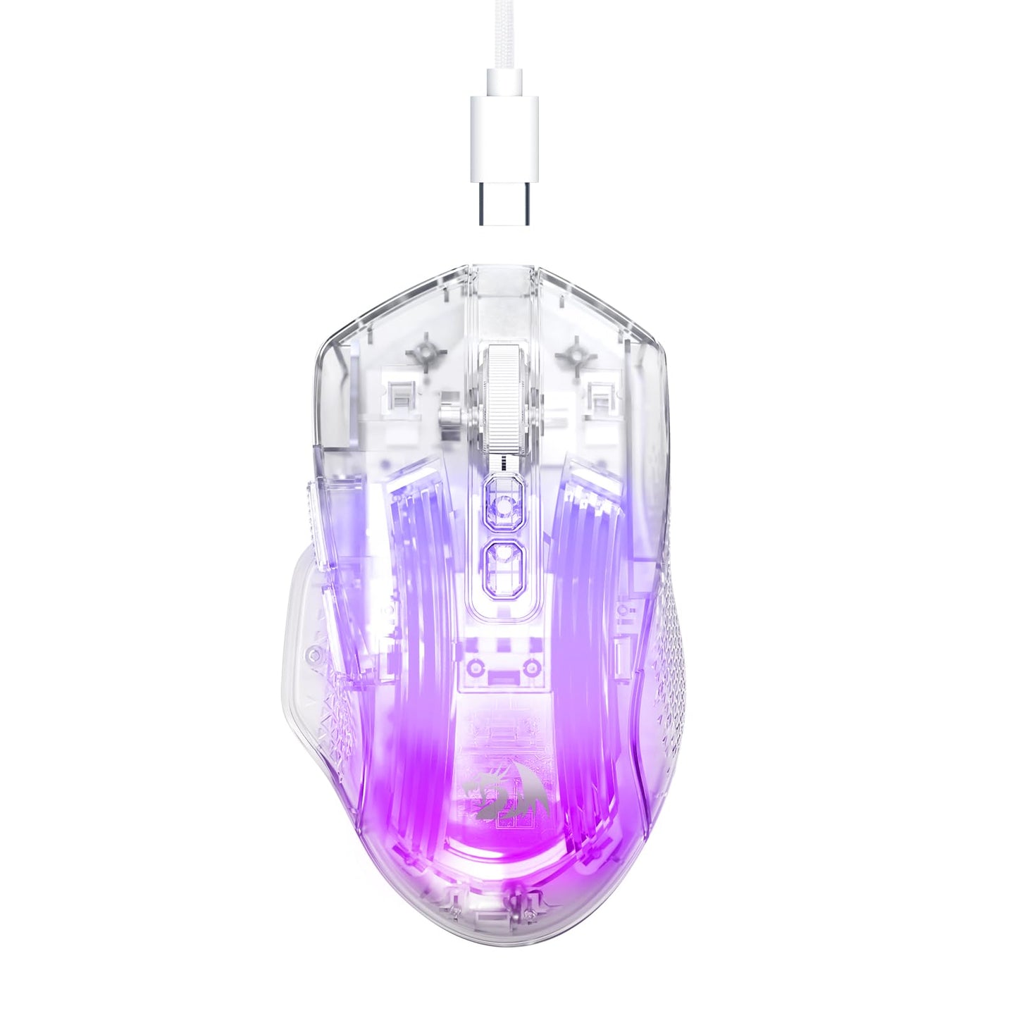 Redragon Wired Gaming Mouse, 24,000 DPI, 7 Programmable Button, 2 Side Buttons, 8 RGB LED Backlit Mode, Clear Transparent Shell,