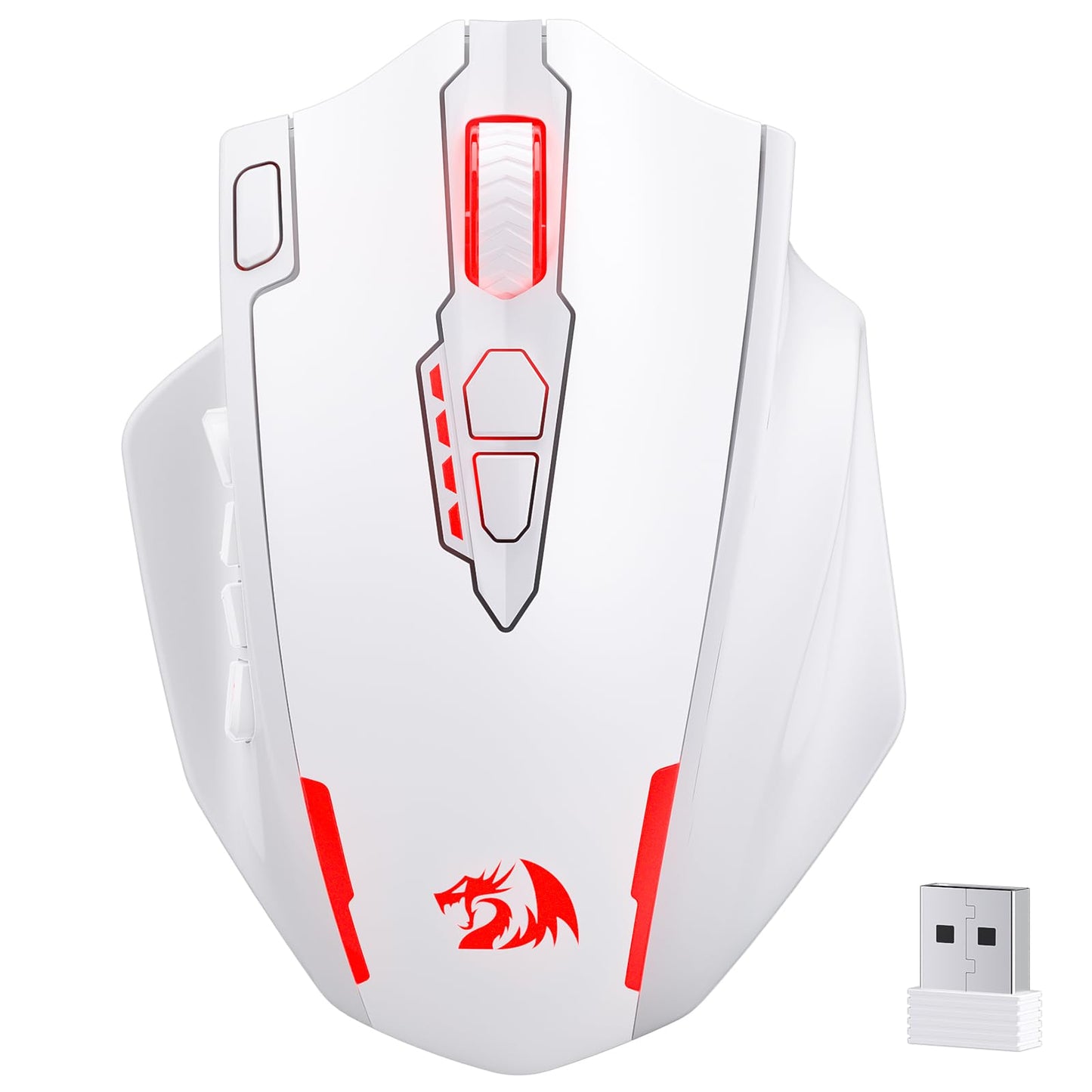 Redragon M913 MAX Wireless Gaming Mouse 26000 DPI MMO Optical Mouse with 16 Programmable Buttons BT & 2.4G Wireless Software Supports DIY Keybinds White