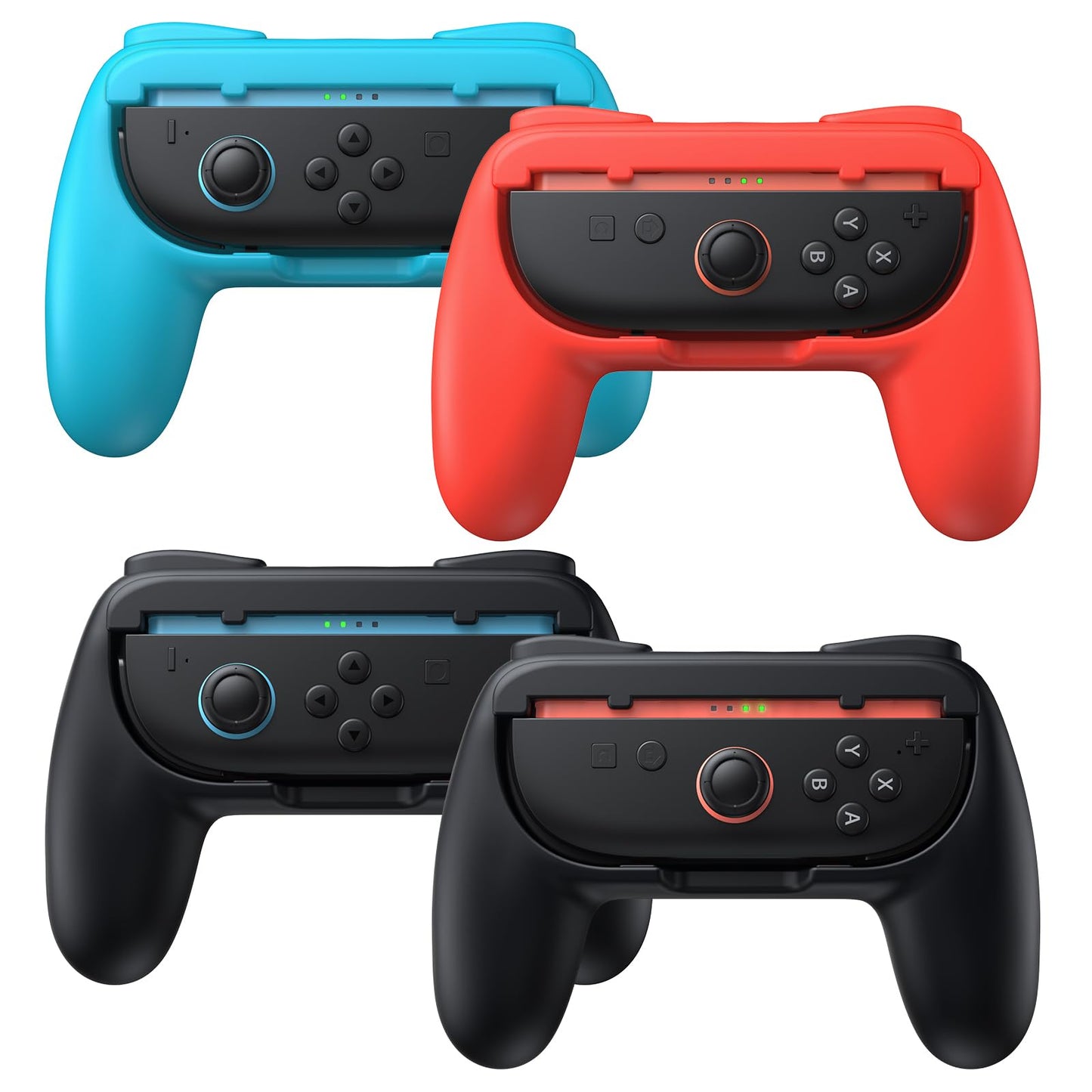 FASTSNAIL 4 Pack Grips for Nintendo Switch 2 (2025) for Joy-Con 2 Wear-Resistant & Anti-Slip Switch 2 Controllers Grips Handle Kit Switch 2 Holder Accessories for Joycon 2(Black Black Red Blue)