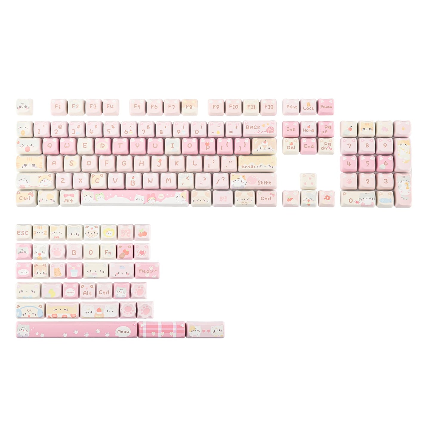 KiiBoom x Maorbeng Meow Meow Squad Keycaps Set Dye-Sublimation PBT Mao Profile 142 Keys Custom Keycaps for ANSI Layout MX Switches Mechanical Gaming Keyboard
