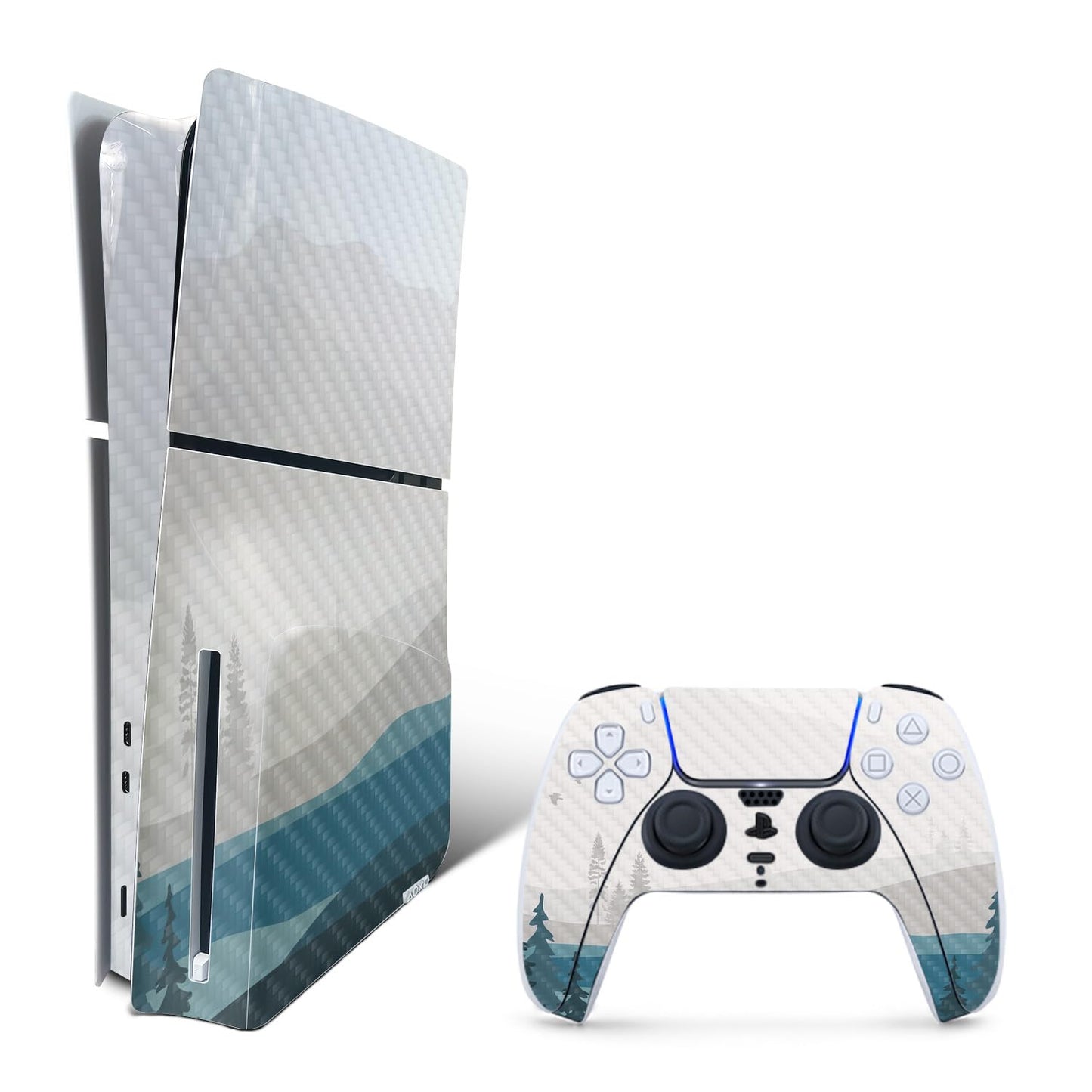 MightySkins Carbon Fiber Skin for PS5 Playstation 5 Slim Disc Edition Bundle - Tundra Protective Durable Textured Carbon Fiber Finish Easy to Apply Remove and Change Styles Made in The USA