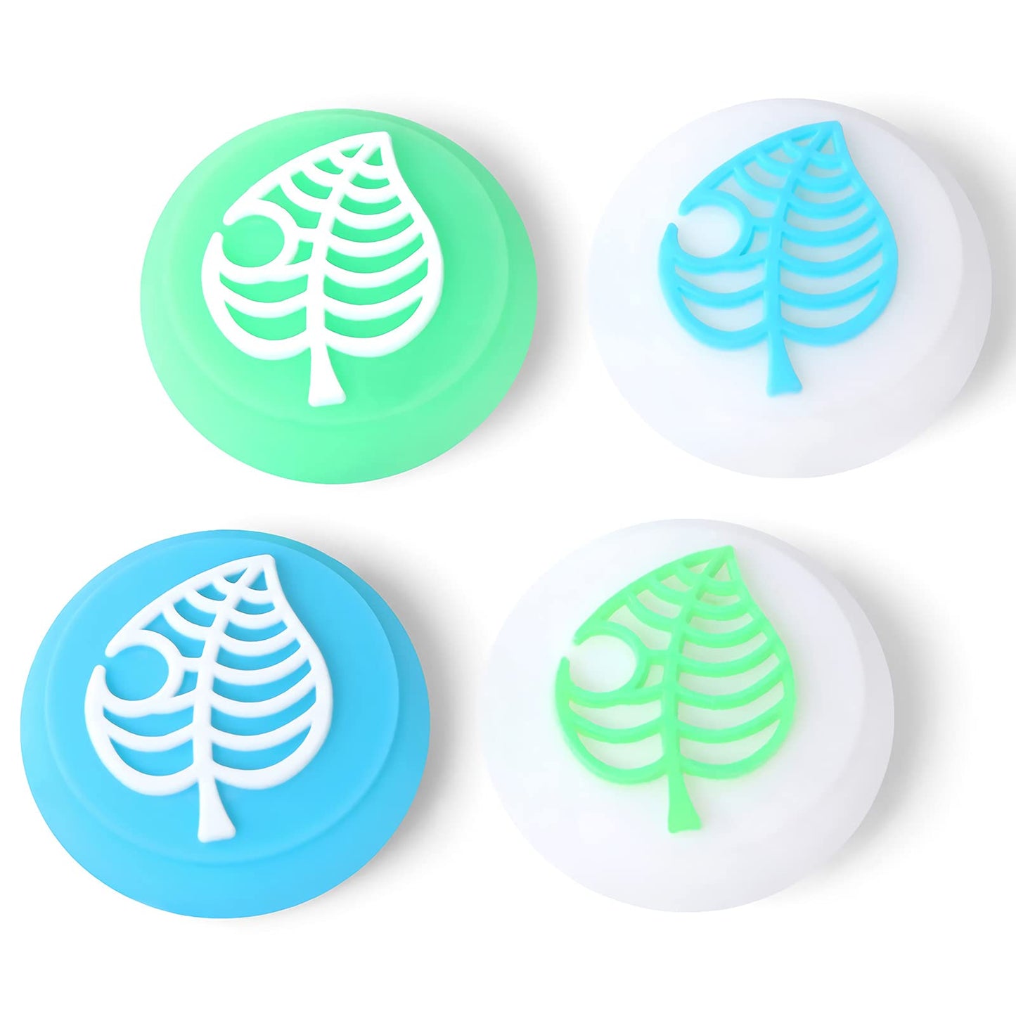 Tscope Cute Thumb Grip Caps for Nintendo Switch/Lite/OLED Controller for Animal Crossing Kawaii Leaf Joystick Analog Soft Silicone Button Stick Covers for NS Joy Cons (Blue&Green Leaf)