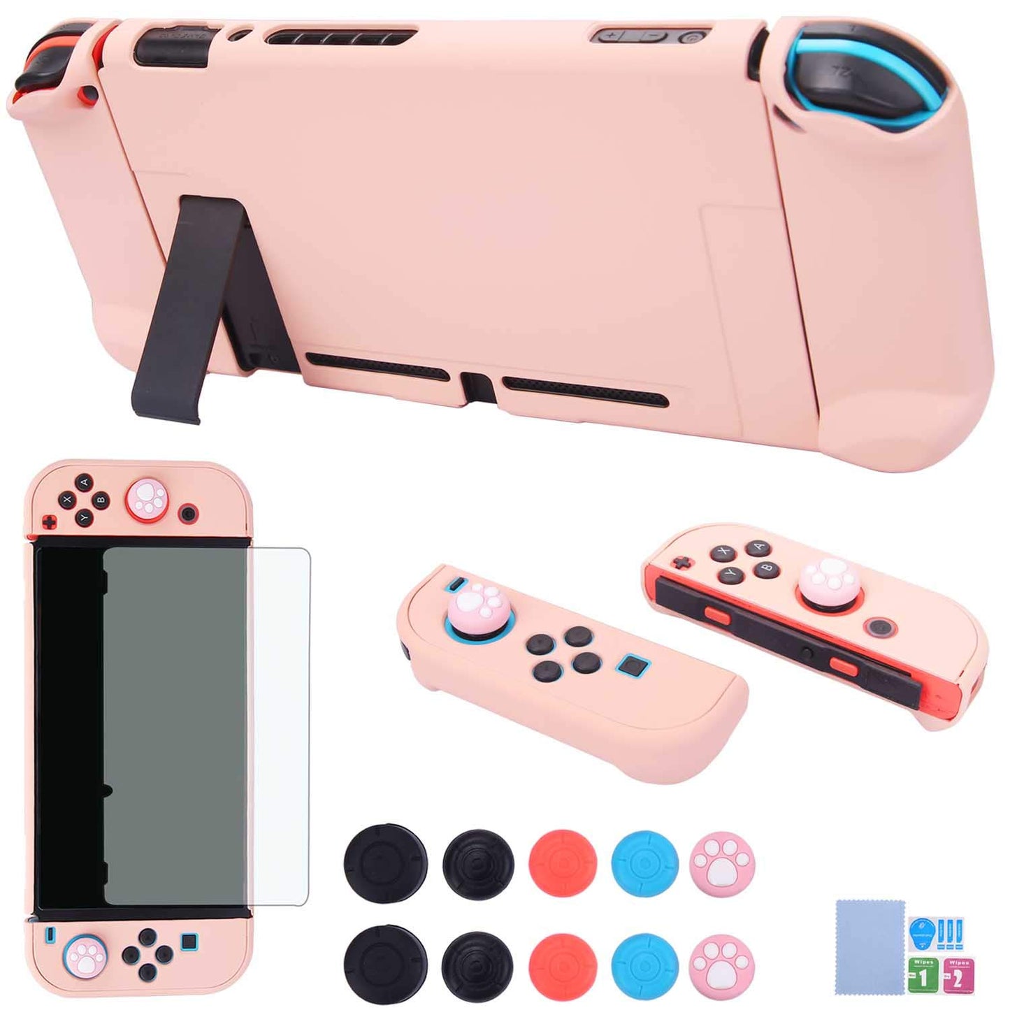 Dockable Case for Nintendo Switch - COMCOOL 3 in 1 Protective Cover Case for Nintendo Switch and Joy-Con Controller with Screen Protector and Thumb grips - Pink