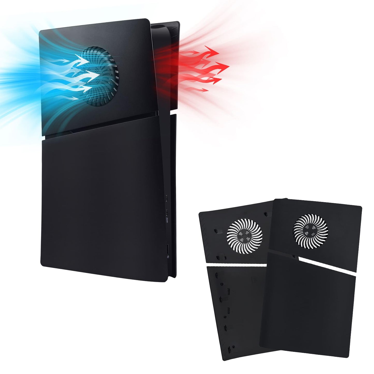 Mcbazel Face Plates for PS5 Slim Digital Edition Only Anti-Scratch Replacement Panels Cover Plates Shell Case with Cooling Vent Compatible with PlayStation 5 Slim Digital Edition Console - Black