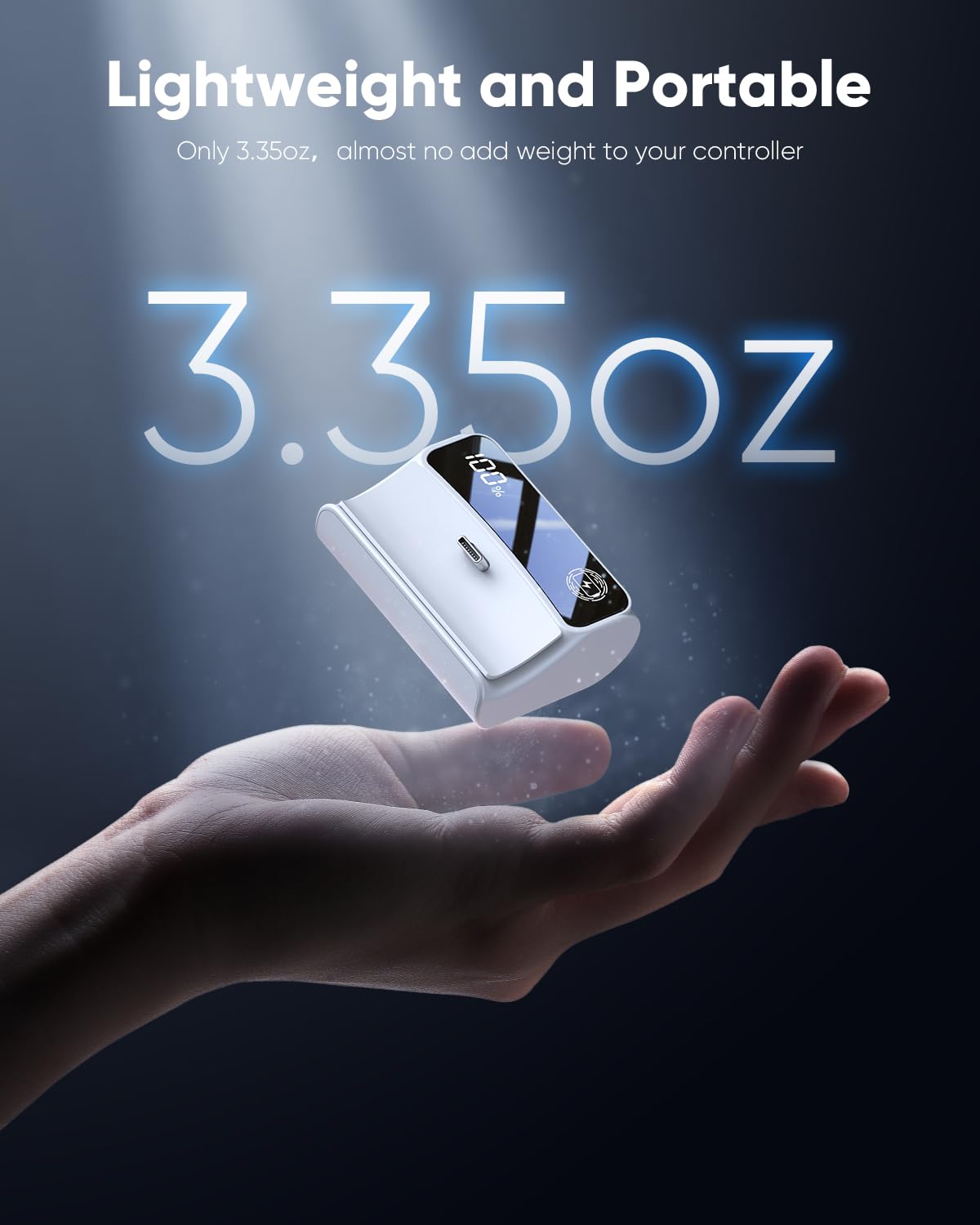 FASTSNAIL Rechargeable Battery Pack for PS5 Controller, 7400mWh, LED Display, White, Model PG-P5060