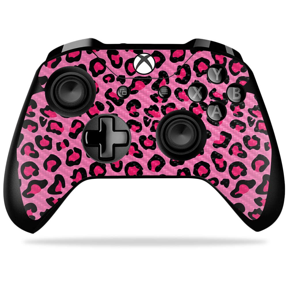 MightySkins Carbon Fiber Skin for Microsoft Xbox One X Controller - Pink Leopard | Protective Durable Textured Carbon Fiber Finish | Easy to Apply Remove and Change Styles | Made in The USA