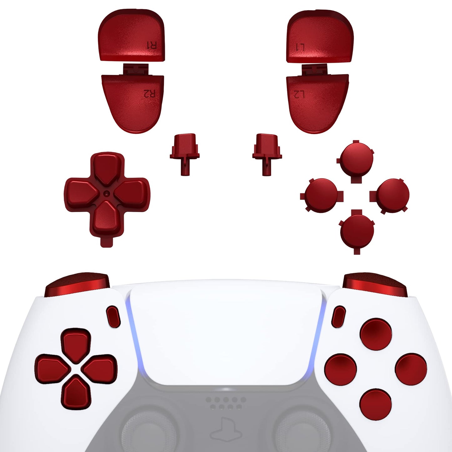 eXtremeRate Replacement D-pad R1 L1 R2 L2 Triggers Share Options Face Buttons Scarlet Red Full Set Buttons Compatible with ps5 Controller BDM-030 BDM-040 BDM-050 - Controller NOT Included